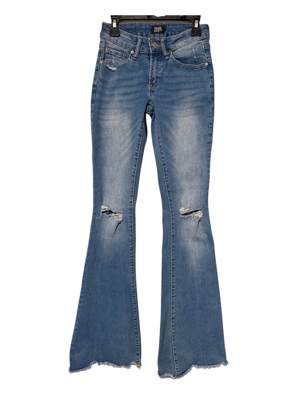 Women's Distressed Flare Jeans - Medium Blue